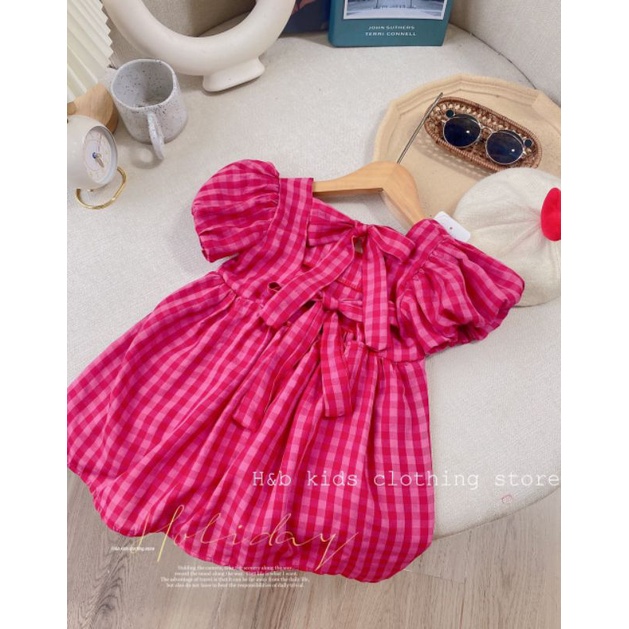 🍓🍓 ĐẦM HỒNG KẺ CA RÔ HOT TREND CHO BÉ GÁI 🍓🍓