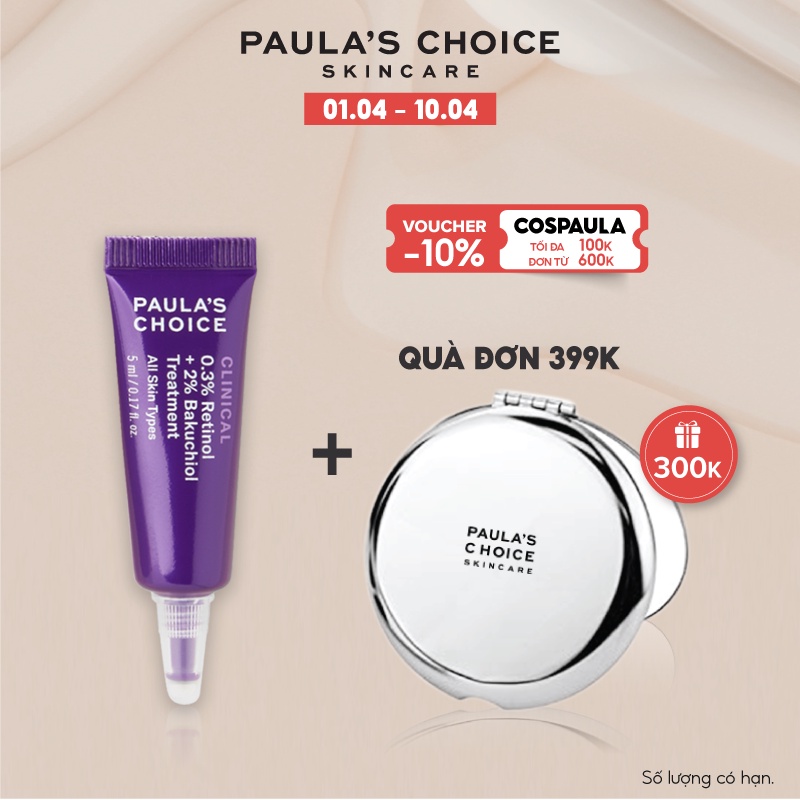 Tinh chất chống lão hóa từ Retinol và Bakuchiol Paula's Choice Clinical 0.3% Retinol + 2% Bakuchiol 5ml Mã 8016