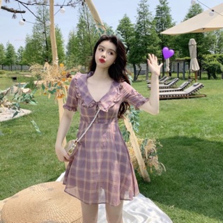 D16 - ĐẦM BIGSIZE CARO DÁNG XÒE CỔ SEN
