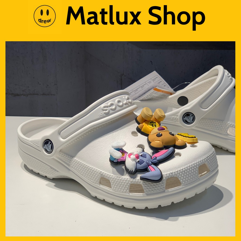 [MÃ MATLTA GIẢM 20K ĐƠN 500K] Dép Crocs X Drew Justin Bieber Màu Trắng bản cao cấp fullbox, tag, Dép sục đi mưa nam nữ