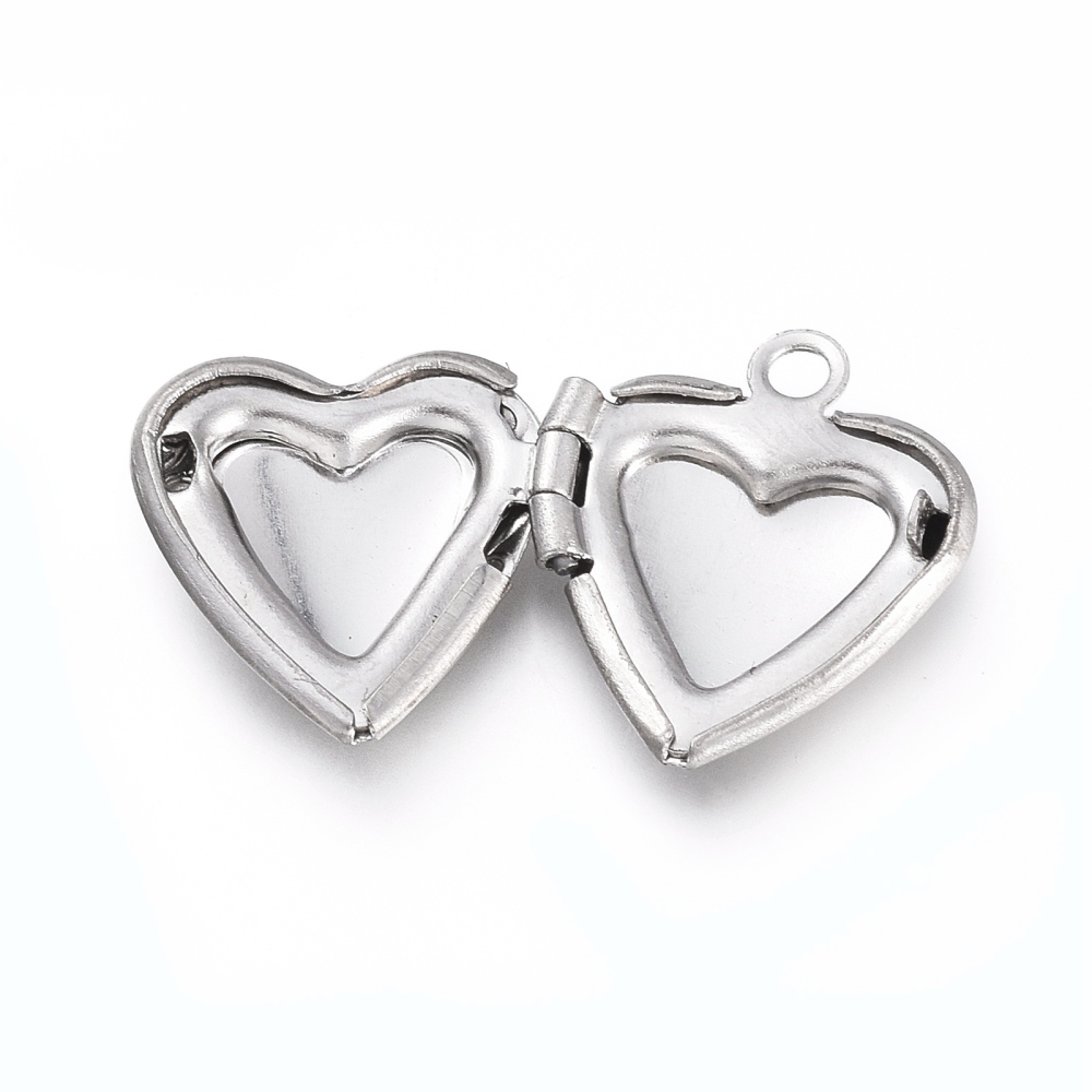 Benecreat 10pc 304 Stainless Steel Locket Pendants Photo Frame Charms For Necklaces Heart Platinum Tray: 8x7.5mm 15x13x4.5mm Hole: 1.5mm