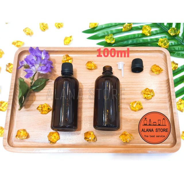 Lọ thủy tinh nâu nắp tinh dầu đen 100ml