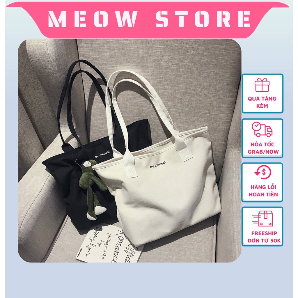 Túi vải canvas tote xách tay đeo vai giá rẻ thời trang form rộng đựng đồ MEOW STORE TX016