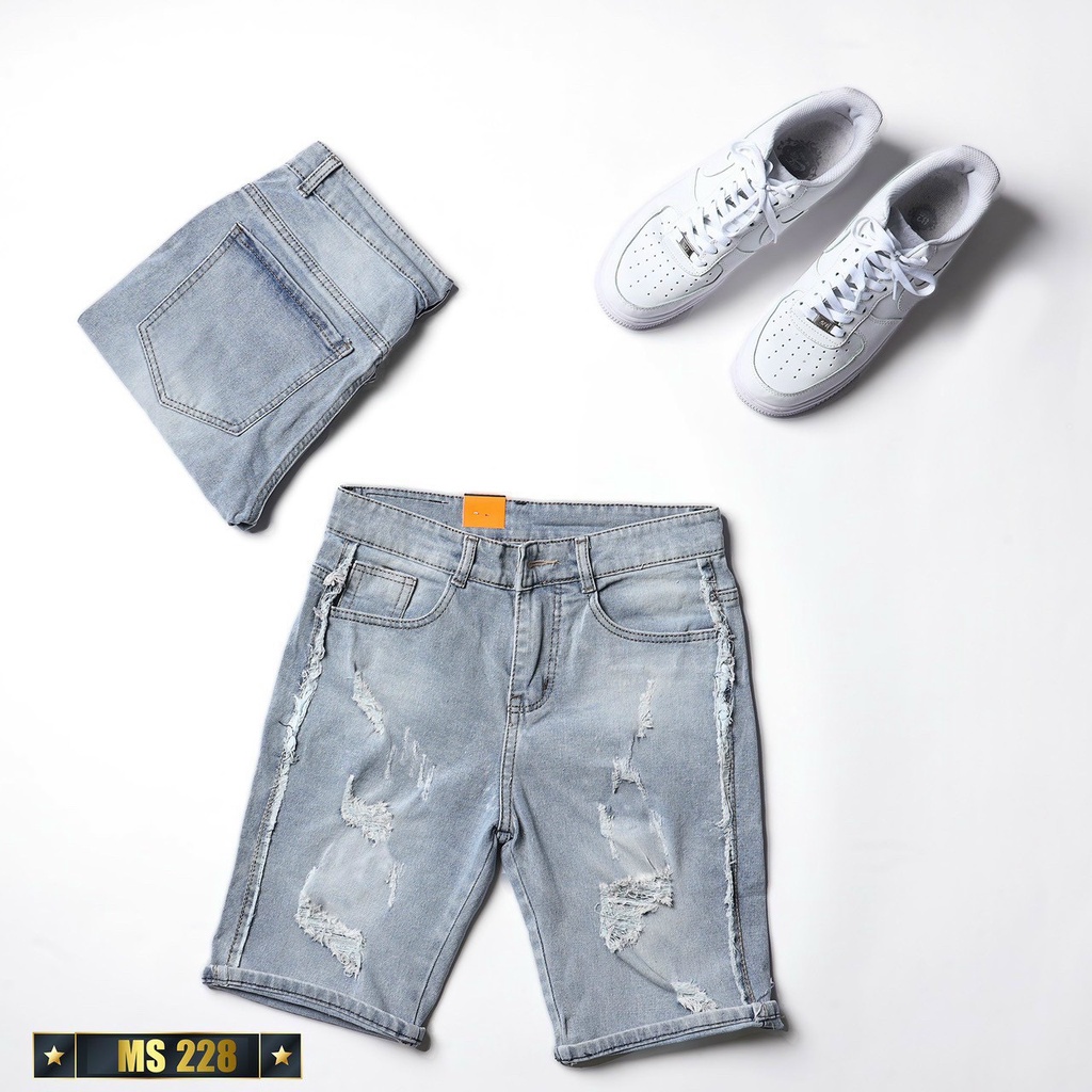 Quần ngố rin nam co giãn chất bò màu xanh nhạt rách OBOKFASHION dễ phối đồ cao cấp phong cách hàn quốc QJN228
