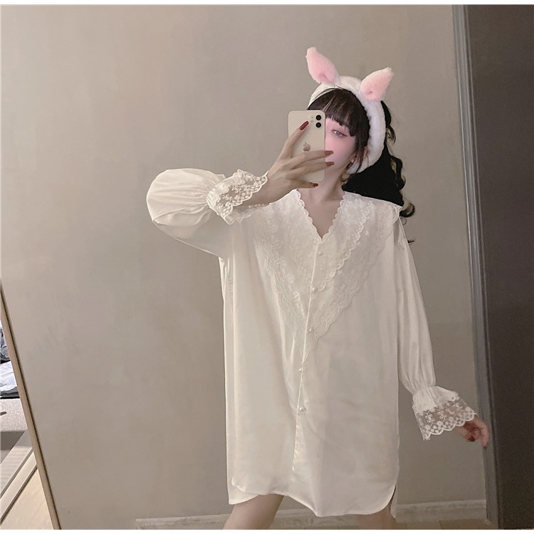 Mới Đồ ngủ Vải Lụa Mát Phối Ren Kiểu Pháp Thiết Kế Quyến Rũ Cho Nữ