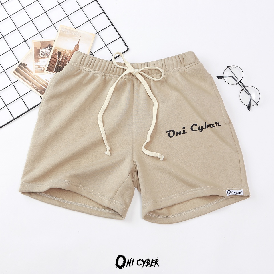 Quần short Unisex ONI CYBER chất nỉ dày dặn, quần đùi nam nữ Local brand bassic cao cấp 2 màu đen và be in logo QONI01 | BigBuy360 - bigbuy360.vn