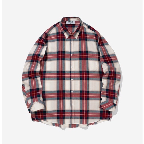 OWL BRAND® FLANNEL SHIRT - Áo sơ mi nam tay dài kẻ sọc / Đỏ