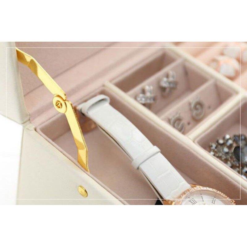 Hộp đựng nữ trang bọc da cao cấp sang trọng - Tủ để son, trang sức 3 tầng kèm gương soi tiện lợi - Quà tặng ý nghĩa