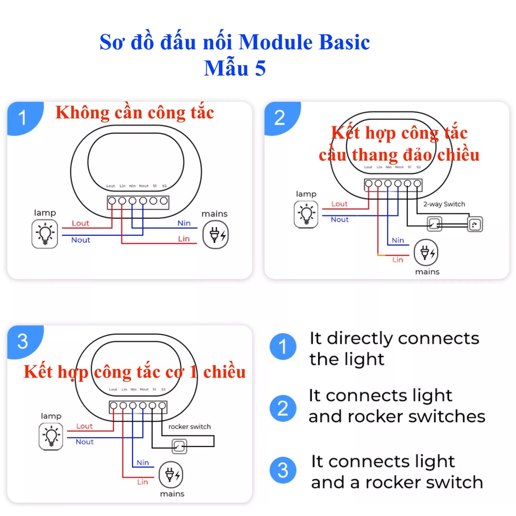 Công tắc thông minh Tuya Basic, kết nối Wifi, Zigbee, RF433, App Smart Life hoặc Tuya.