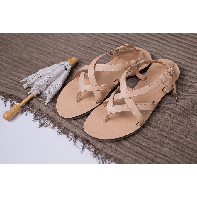 [hàng chất lượng] giày sandal kẹp ngón chữ V hiệu MPH Shoes - giày sandal nữ thời trang-sandal cao cấp- kem