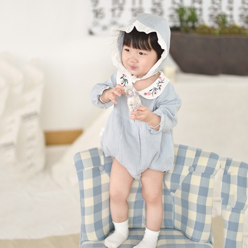 Baby Cute Embroidery Girl Bodysuit cotton jumpsuit+Hats Long Sleeve Clothing Sets