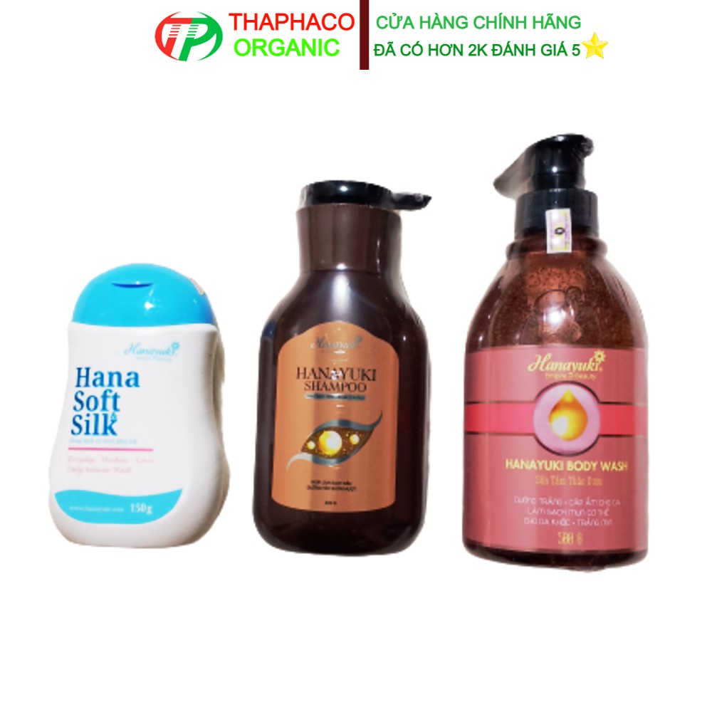 Combo Dung Dịch Vệ Sinh Hanayuki Hana Soft Silk 150gr - Dầu Gội Hanayuki Shampoo 300g - Sữa Tắm Hanayuki Body Wash 500g