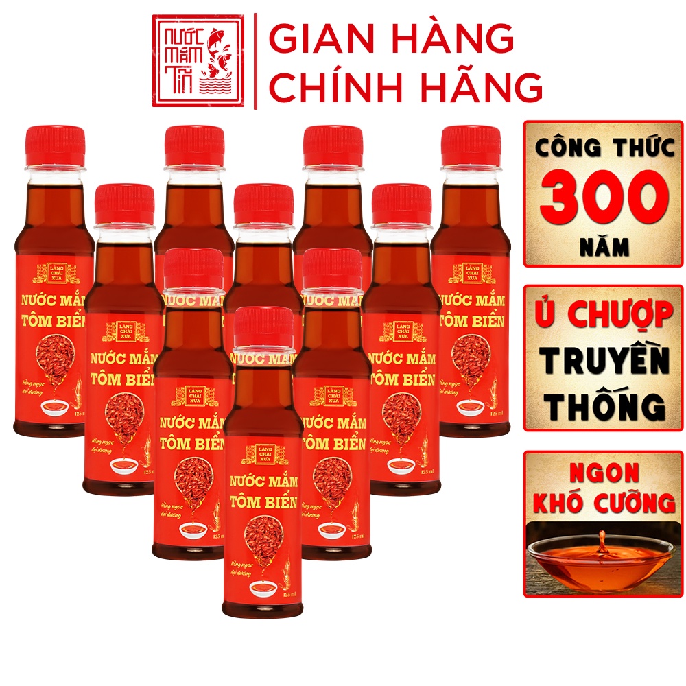 [Lốc 10 chai] Nước mắm tôm biển Làng Chài Xưa Hồng Ngọc Đại Dương 125ml/chai 300 năm truyền thống