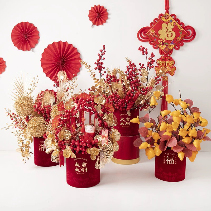 Cành Lá Táo Vàng, Cành Lá Tim Đuôi Công Vàng Decor Trang Trí