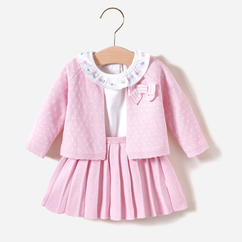 Bộ Áo Khoác Cardigan + Đầm Dây Mùa Xuân 2020 Cho Bé Gái