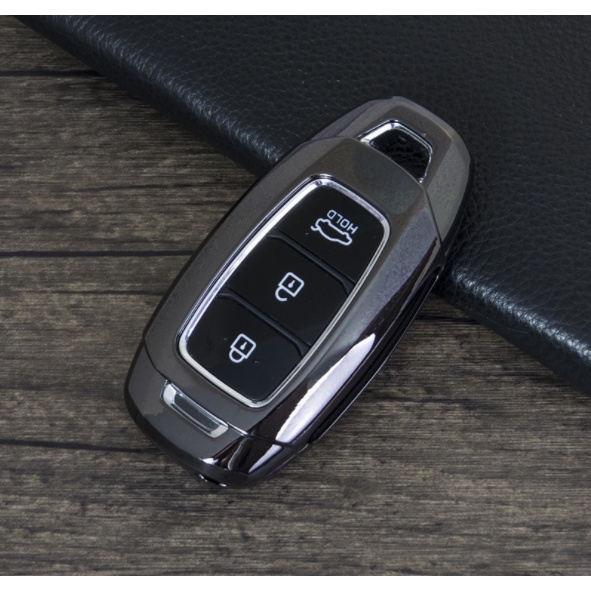 Ốp khoá Smartkey Accent, Kona, Santafe Hyundai Kim Loại Sáng Bóng