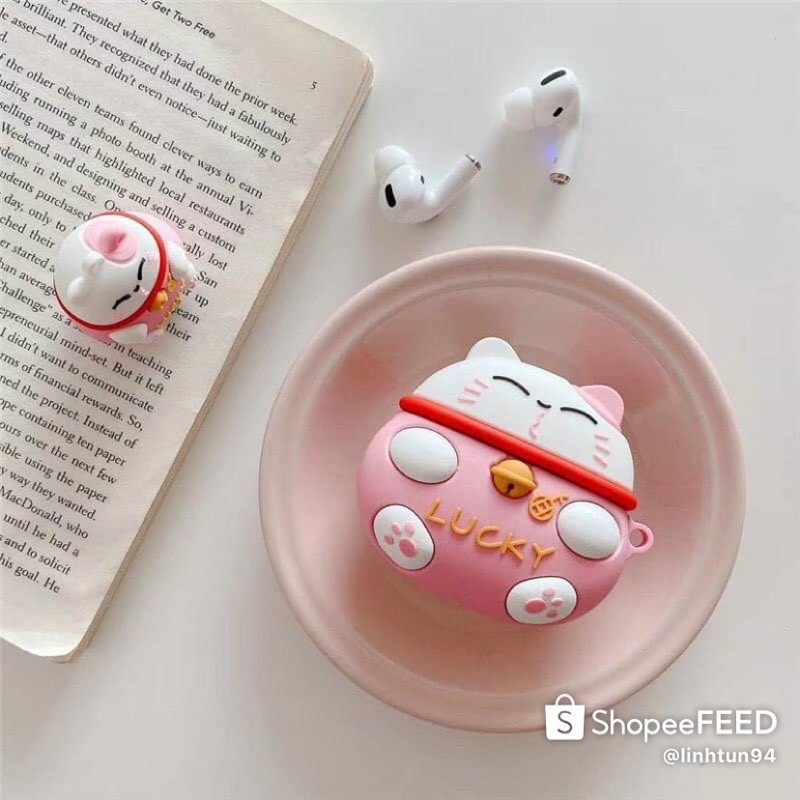 Bao đựng AirPods 1,2 - AirPods Pro Mèo thần tài Lucky may mắn