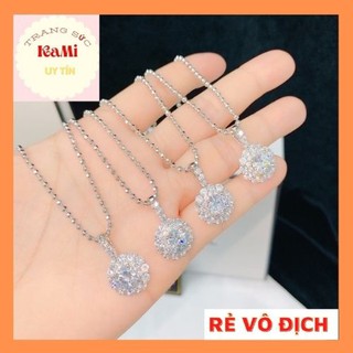 Dây bi mặt hoa full hột mạ bạch kim italy cực kì sáng, dây hoa đá nữ bạc
