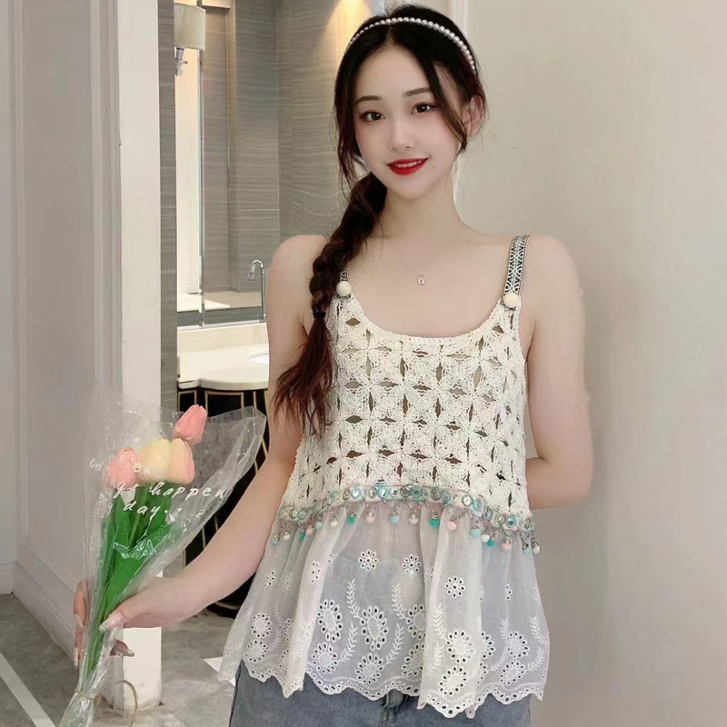 Áo Hai Dây Không Tay Thêu Họa Tiết Ngọt Ngào Thời Trang Mùa Hè Cho Nữ