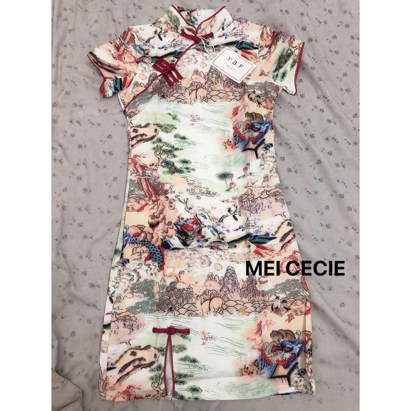 (Sẵn M) Sườn xám in hoạ tiết Trung Hoa (ảnh thật) | BigBuy360 - bigbuy360.vn