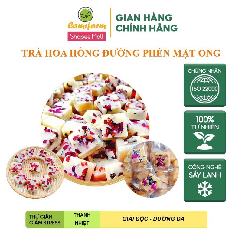 Trà hoa hồng đường phèn mật ong Camifarm Hộp 15 viên, điều hòa thanh nhiệt cơ thể, giảm stress, dưỡng da....