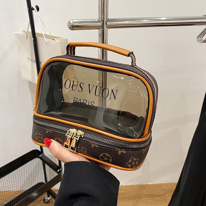 Túi đựng mỹ phẩm đồ du lịch LV nâu trong 2 ngăn chất liệu chống thấm nước mang đi chơi tiện lợi JUMITO T1.051