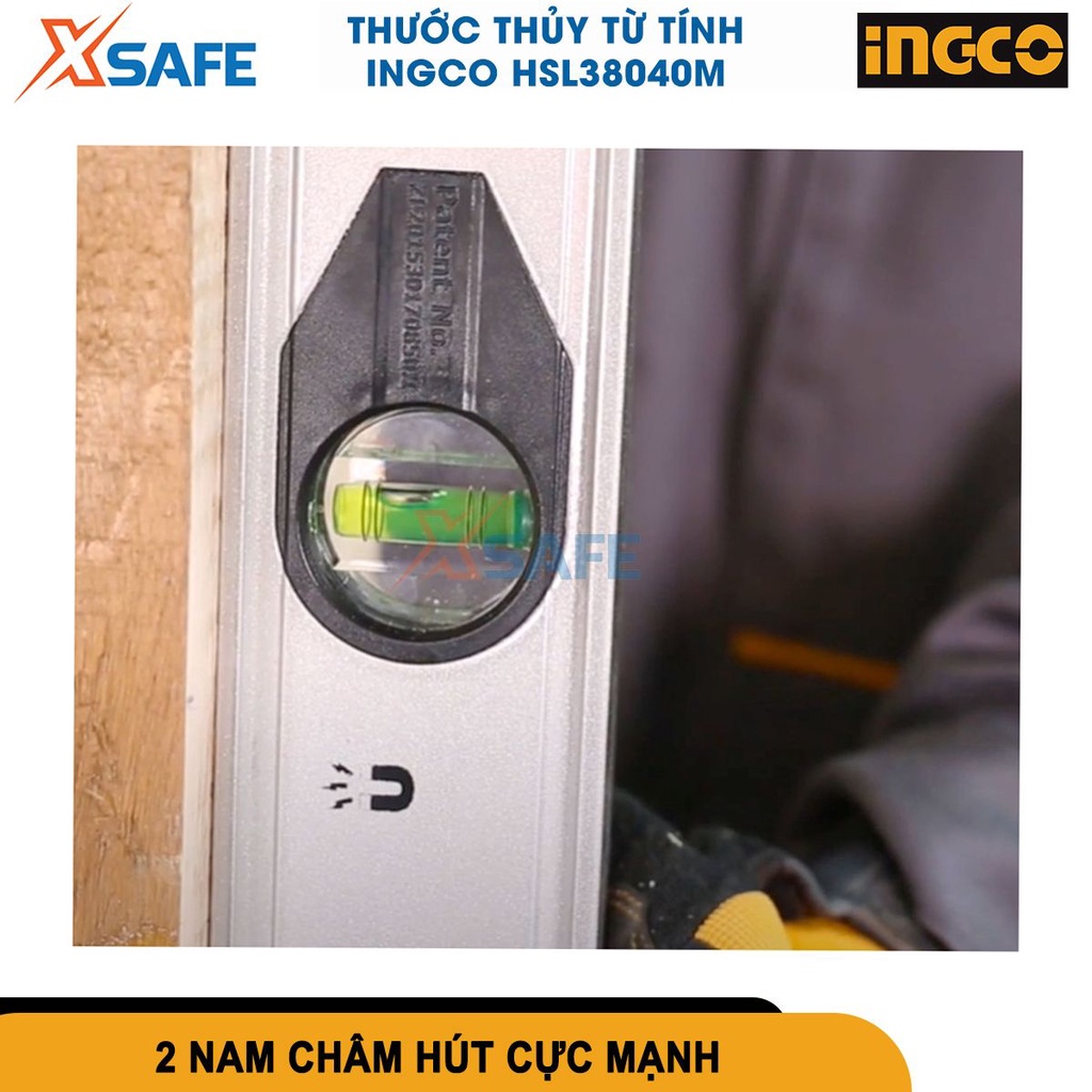 Thước thủy từ tính (nam châm) INGCO làm bằng nhôm, dùng để để đo đạc độ nghiêng, góc nghiêng [CHÍNH HÃNG][XSAFE]