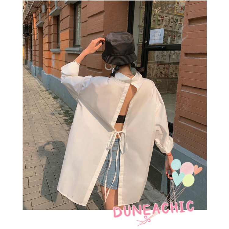 DUNEA Áo Thun Hở Lưng Phối Dây Thắt Thời Trang Cá Tính Dành Cho Nữ