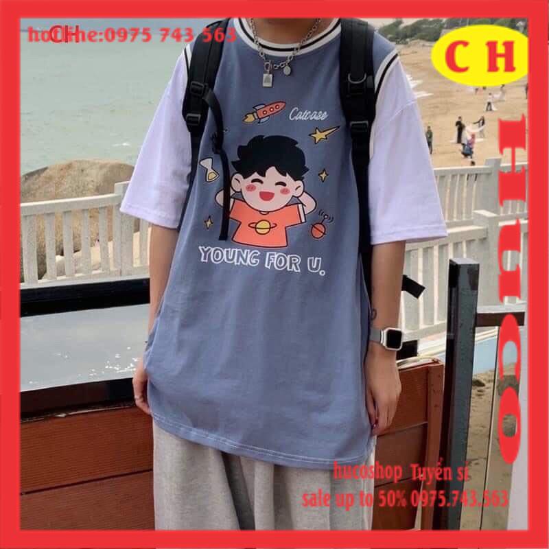 [MÃ HUCOPA011 GIẢM 5000 đơn 299k] áo thun kiểu phối tay hình cậu bé Young chất cotton form rộng nam nữ unisex freesize | BigBuy360 - bigbuy360.vn