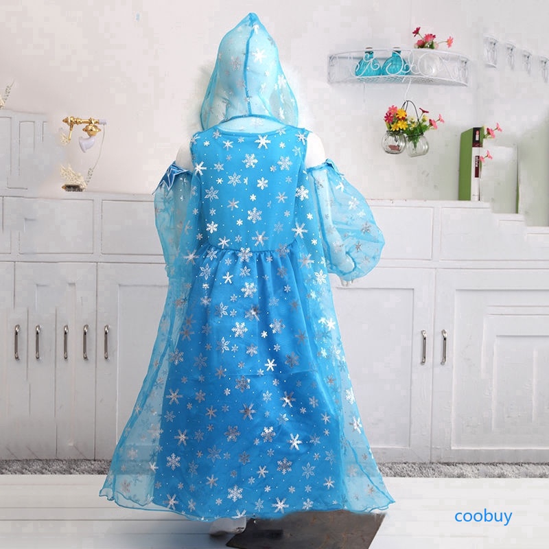 Đầm xòe tay dài in hình công chúa Elsa cho bé gái