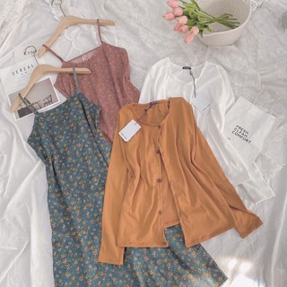 [Sl có hạn T11]Set váy hoa nhí vintage mix áo khoác len cadigan ( cận chất ảnh đầu )