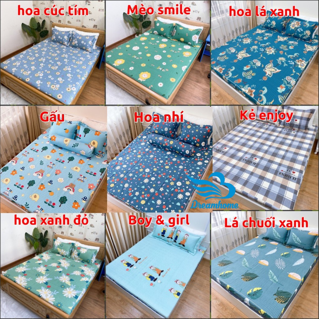 Bộ ga gối cotton 100% cao cấp, ga chun trần bông đủ kích thước nệm Dreamhome