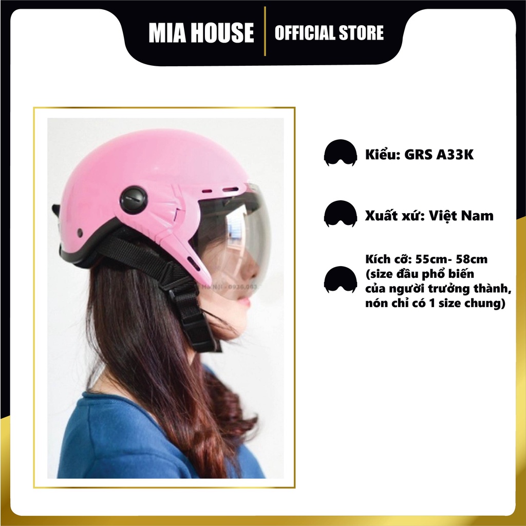 Mũ nón bảo hiểm nửa đầu có kính chắn gió chính hãng GRS A33K cao cấp nhiều màu siêu hot tặng kèm sticker