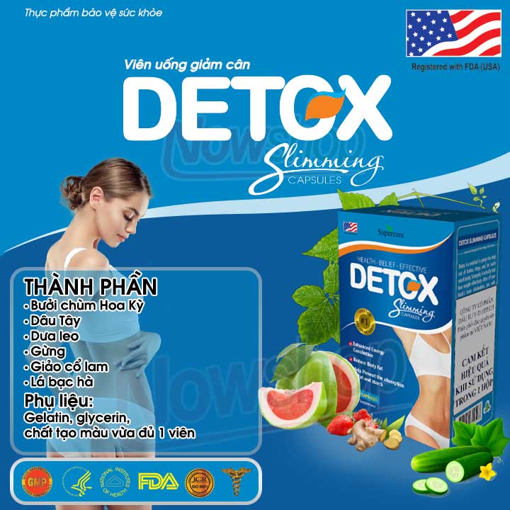 Viên uống giảm cân cấp tốc Detox hỗ trợ giảm cảm giác thèm ăn giúp đào thải mỡ thừa bụng eo đùi sau sinh tại nhà nhanh