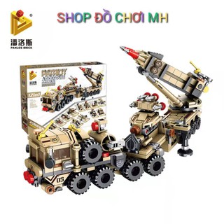 đồ chơi xếp hình lắp ráp Panlos Brick 633011 - 12 chiến cơ hợp thể xe quân dụng lớn