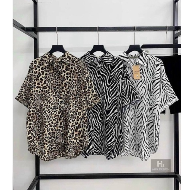 Áo sơ mi vằn báo tay cộc dáng rộng, Áo sơ mi kiểu dài tay họa tiết SM1200 - NhiNhi Shop
