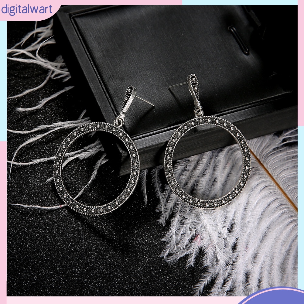 Đôi bông tai vòng tròn đính đá kiểu dáng cổ điển cho nữ