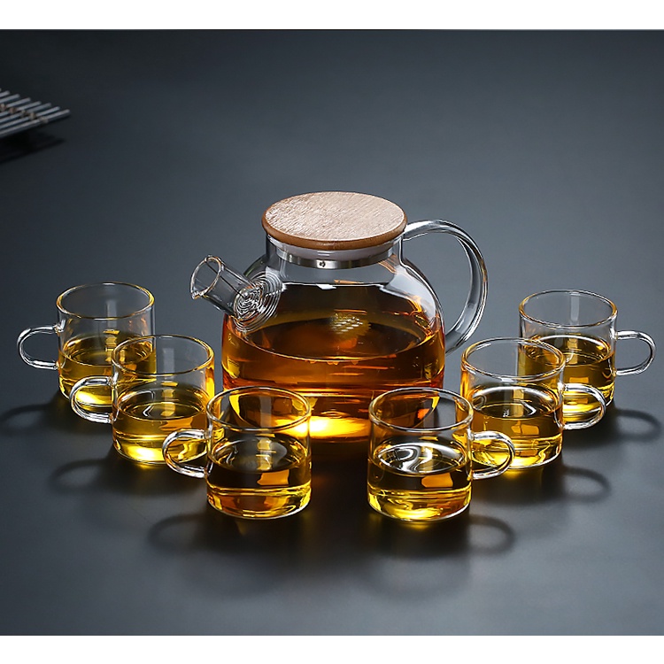 Bộ Ấm Trà Pha Lê Bình Trà Hoa Cúc Thủy Tinh 6 Chén Dung Tích 1000 Ml Chịu Nhiệt Có Lõi Lọc