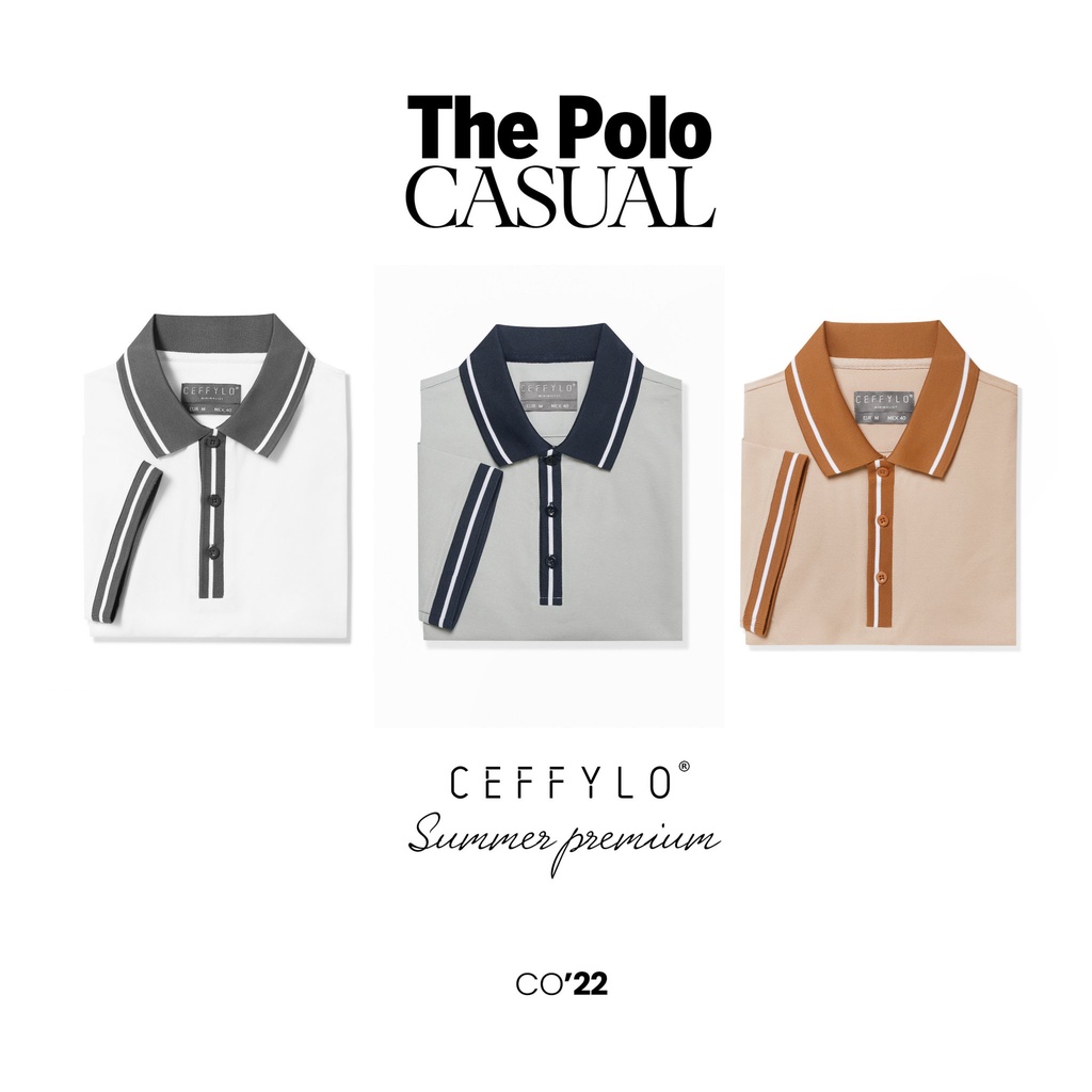 Áo Polo Phối Nẹp , Màu Trắng, Chất Liệu Cotton Thoáng Khí, Form Slimfit - CEFFYLO