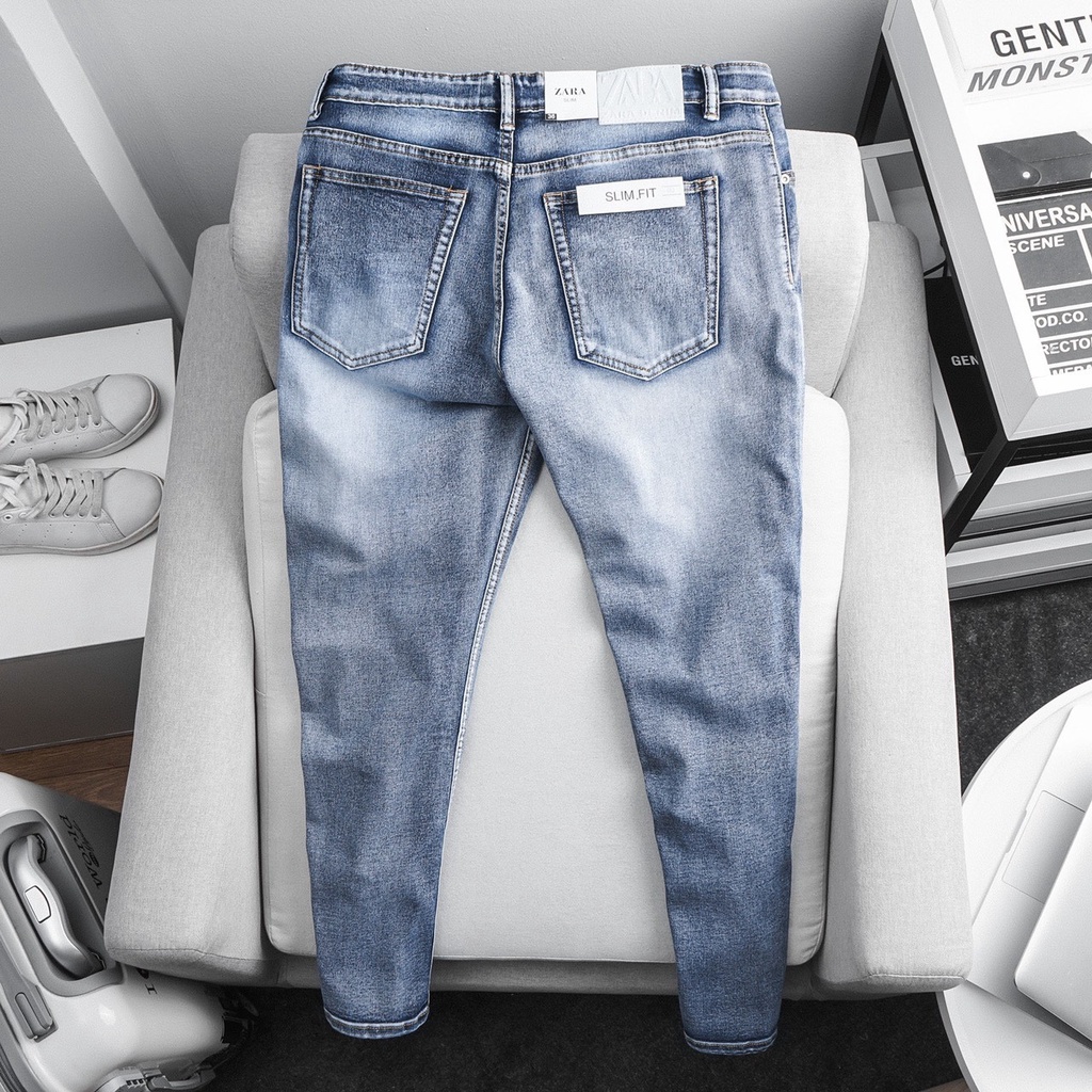 Quần jean nam xanh đậm ống côn rách bụi skinny VNXK xịn