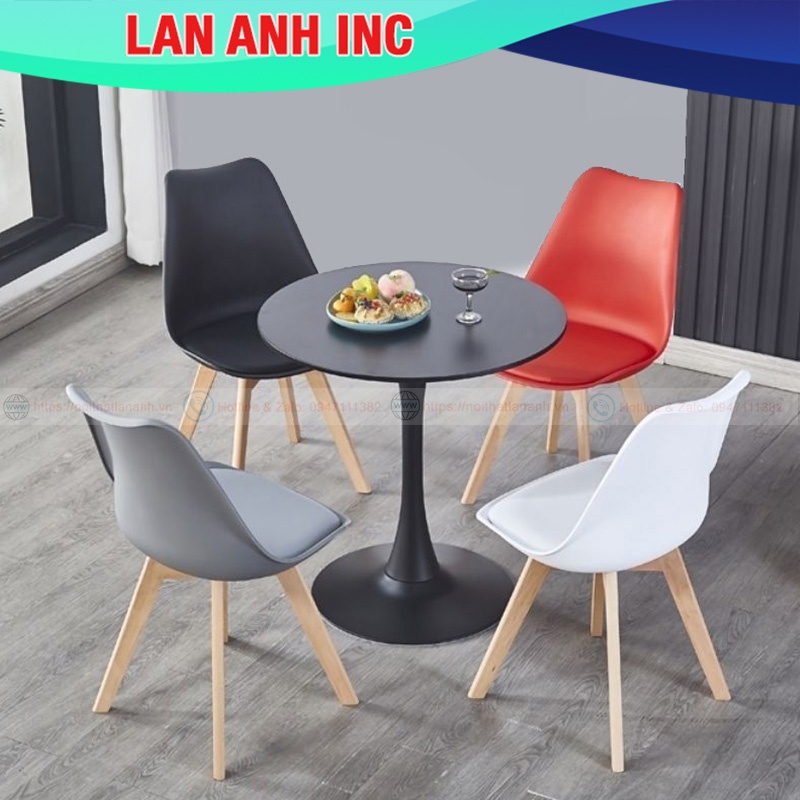 Bộ bàn tròn ăn cafe tulip 4 ghế eames nệm nhập khẩu cao cấp đẹp hiện đại LA-BBA18