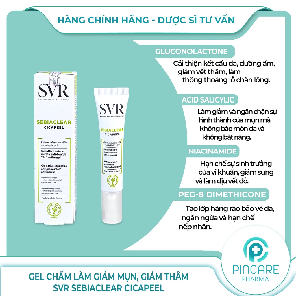 Gel Chấm Mụn làm giảm mụn giảm thâm SVR Sebiaclear Cicapeel 15ml - Hàng chính hãng - Nhà thuốc PinCare