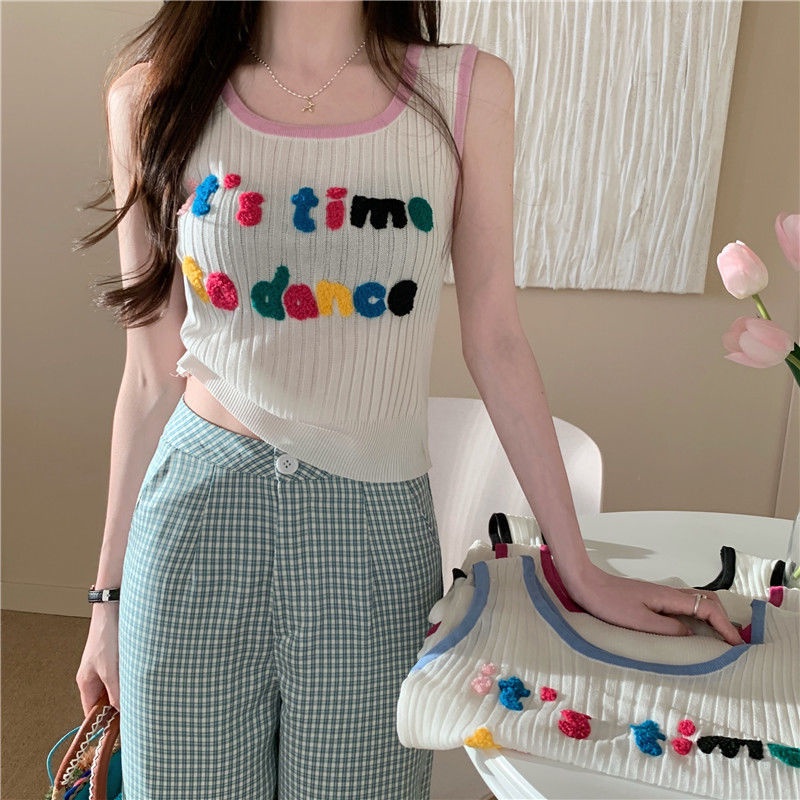 Jiashucheng Áo Dệt Kim Sát Nách Thêu Chữ Thời Trang Cho Nữ