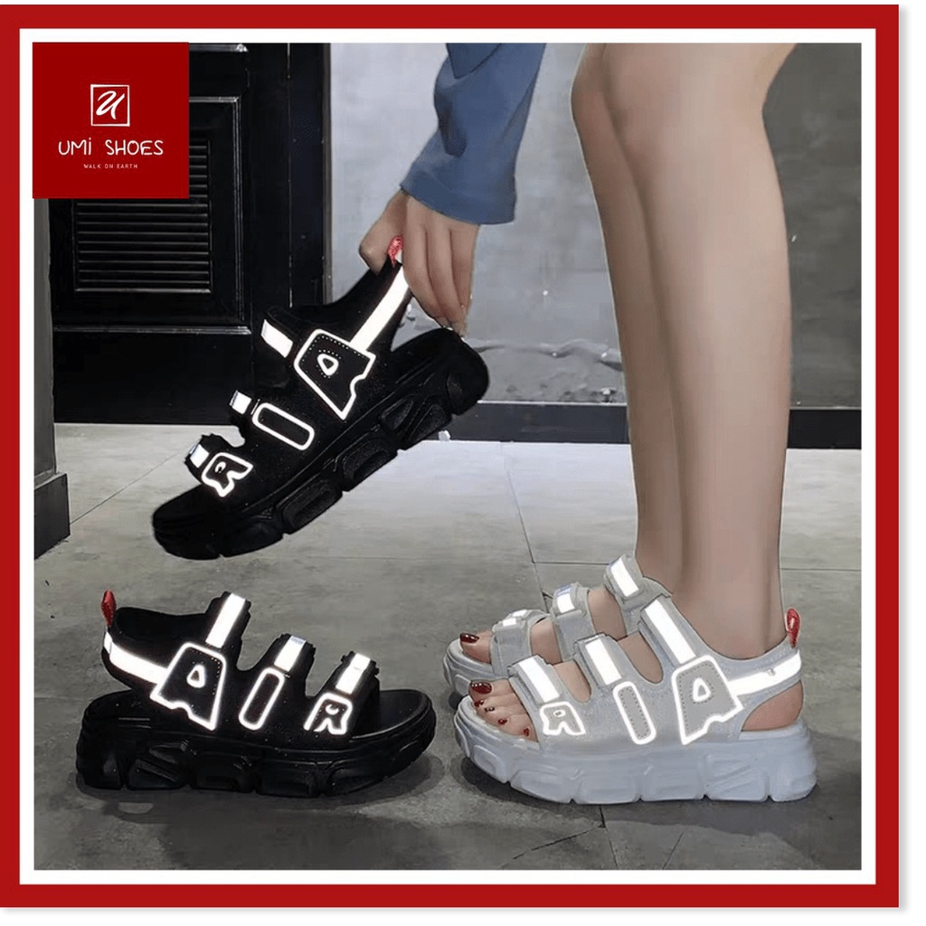 Sandal 3 quai ngang ulzzang mới AIR phản quang phát sáng đế cao 4cm đi h
