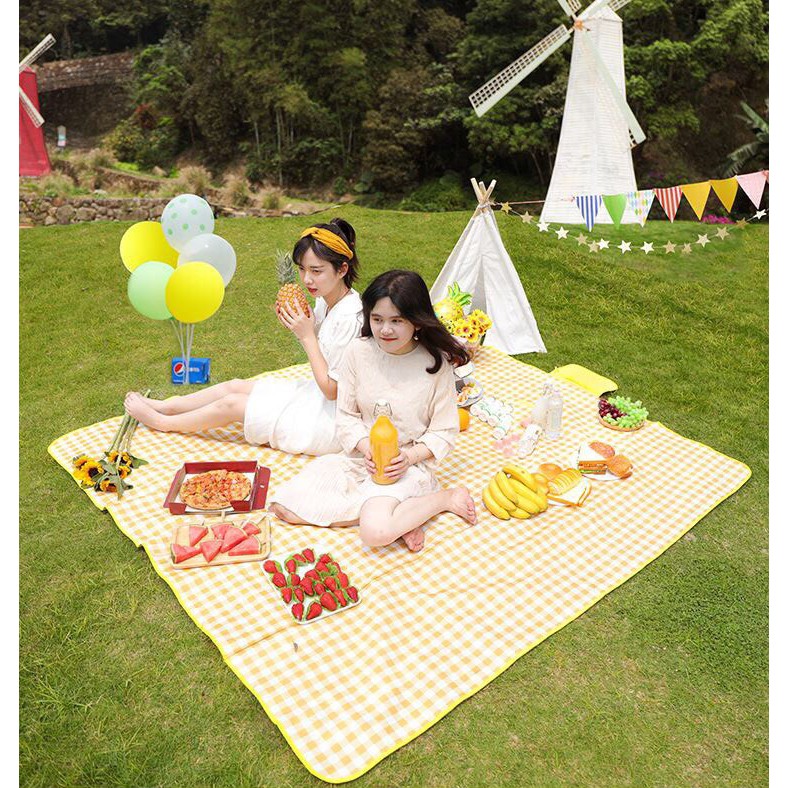 Thảm picnic gấp gọn, Thảm dã ngoại, Thảm du lịch cao cấp - Chống thấm nước, họa tiết caro, gấp gọn tiện lợi