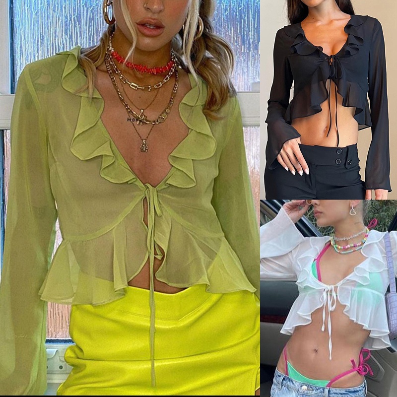 Áo Lưới Cardigan Tay Dài Cổ Chữ V Gợi Cảm Dành Cho Nữ