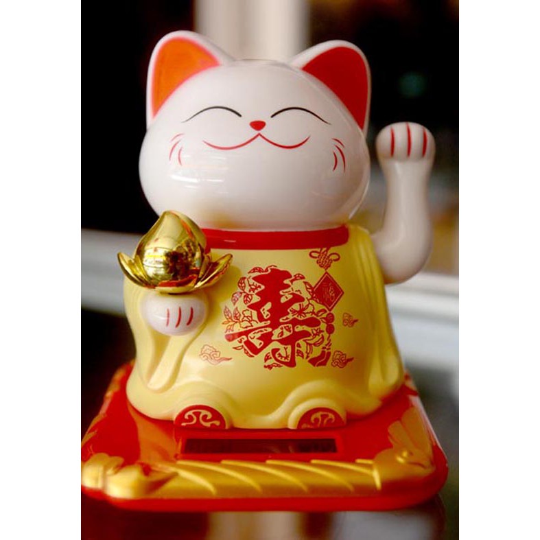 Mèo Thần Tài vẫy khách Năng lượng mặt trời cao 10cm