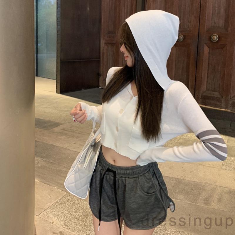 Áo khoác cardigan cổ chữ V tay dài họa tiết kẻ sọc có túi thời trang cho nữ