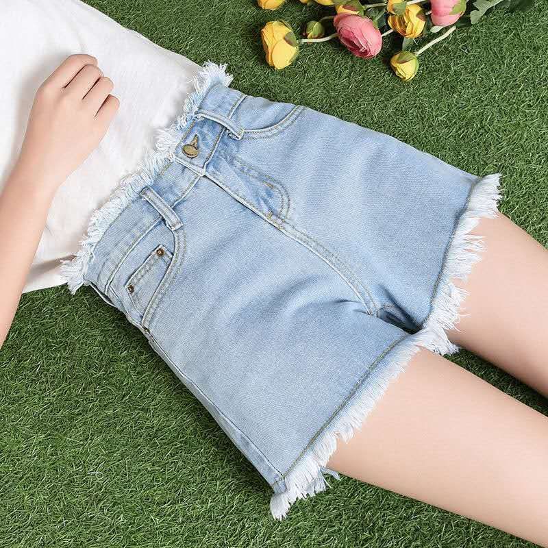 AMOI Quần Short Denim Lưng Cao Ống Rộng Rách Gối Thời Trang Cho Nữ