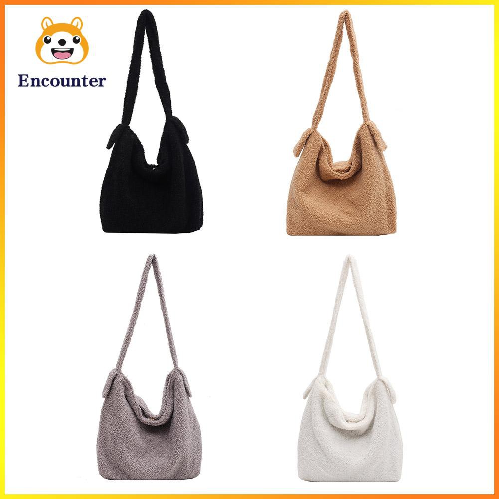 Fashion Plush Women Shoulder Messenger Bag Solid Big Capacity Shoulder Tote ○encounter○